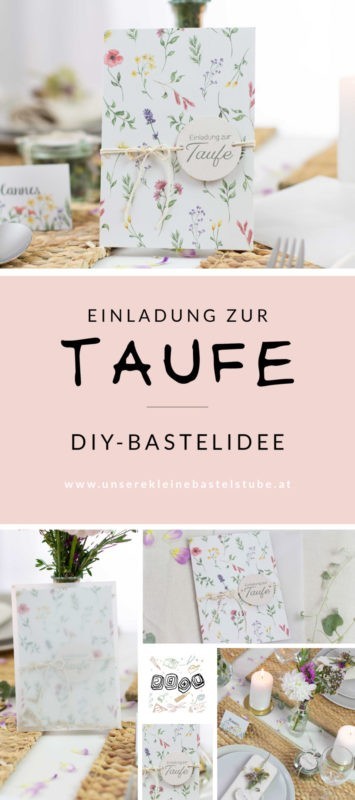 Einladungskarte zur Taufe für Jungen und Mädchen mit Wiesenblumen selber machen | Unsere kleine Bastelstube- DIY Bastelideen für Feste & Anlässe Einladungskarte und Tischdeko für Taufe selber basteln-selbermachen-DIY-Set