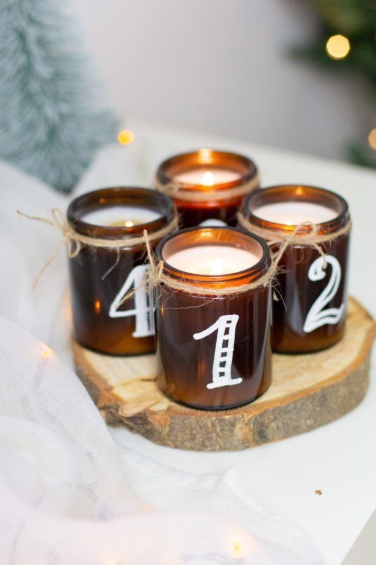 DIY Set Adventskranz mit Braungläser und Sojawachs Kerzen