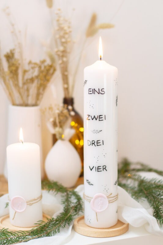 Adventskranzkerze modern mit Stempel und Folie