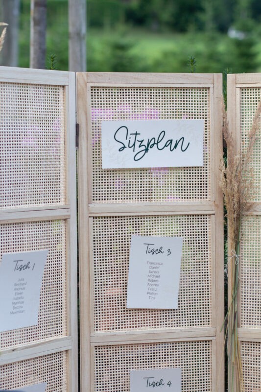 Inspiration DIY Sitzplan gestalten Gartenhochzeit