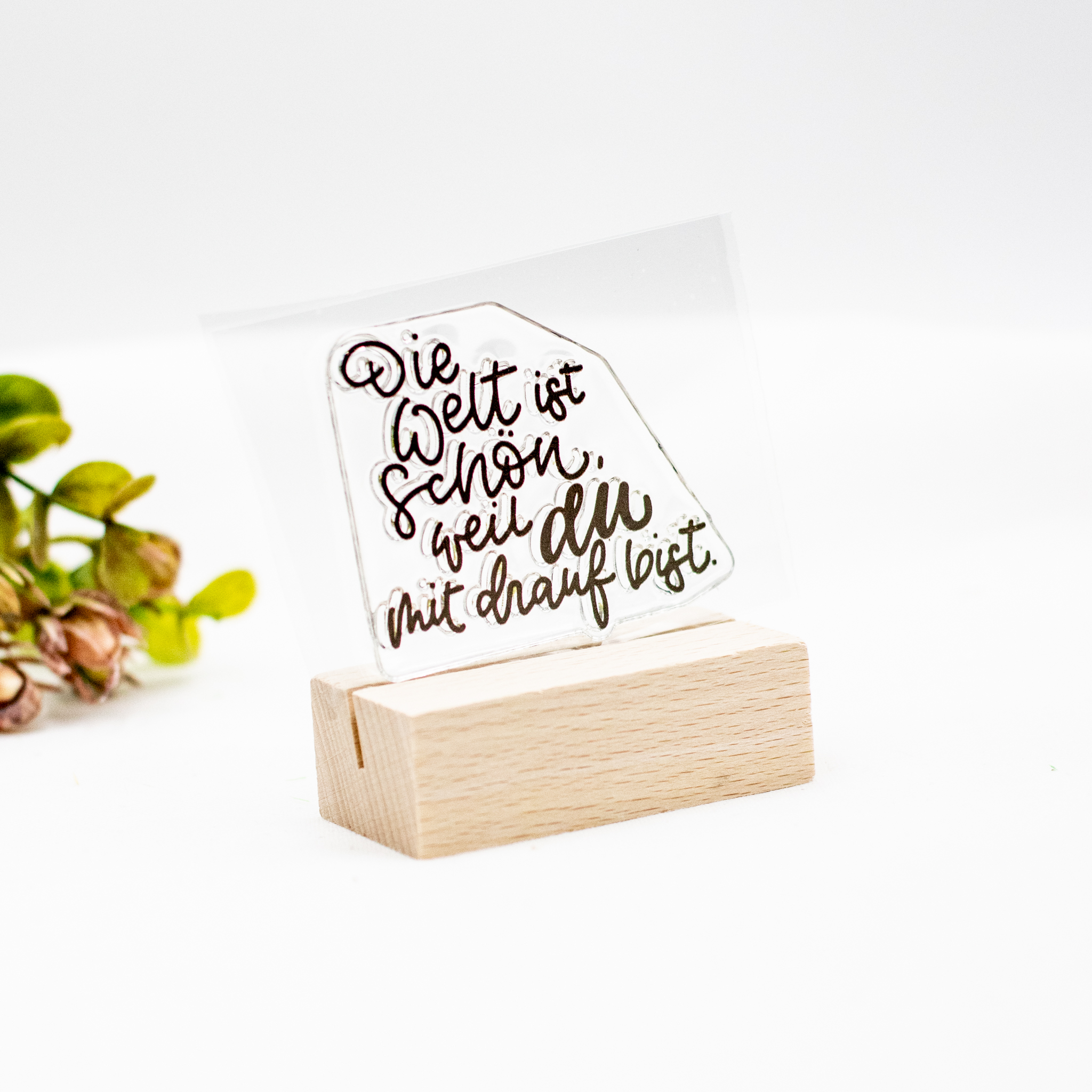 Stempel Die Welt ist schön weil Du mit drauf bist Schriftstempel Die Welt ist schön weil Du mit drauf bist für Karten und Geschenke