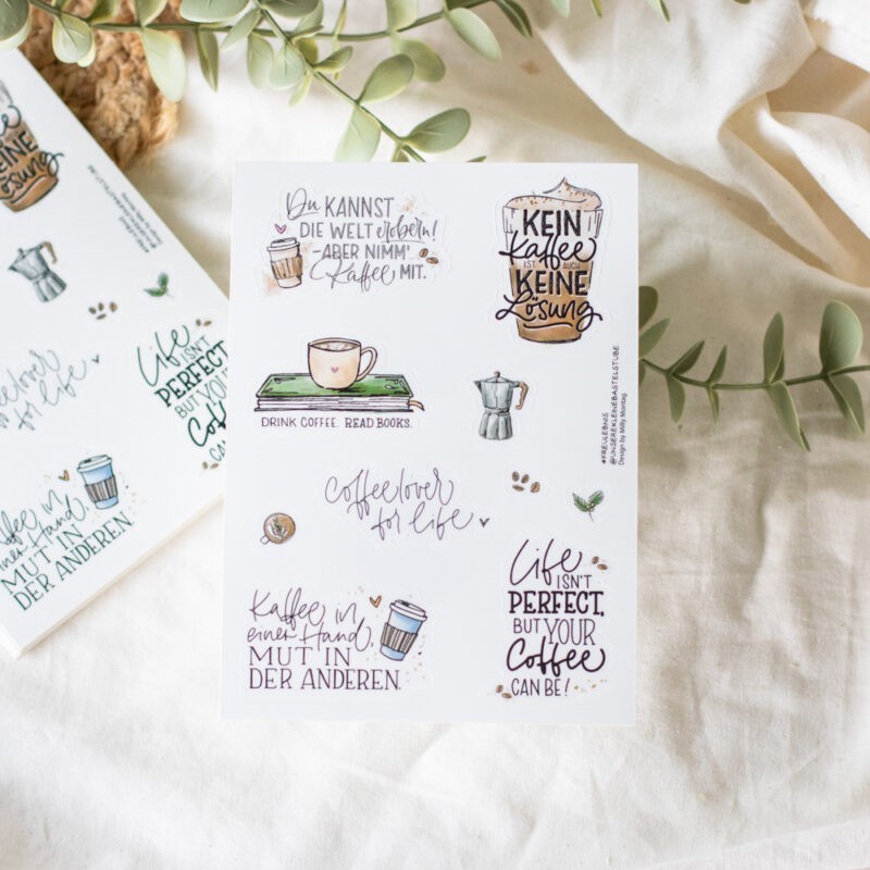 Stickerbogen mit Kaffee Motiven für Planer und DIY – Milly Montag