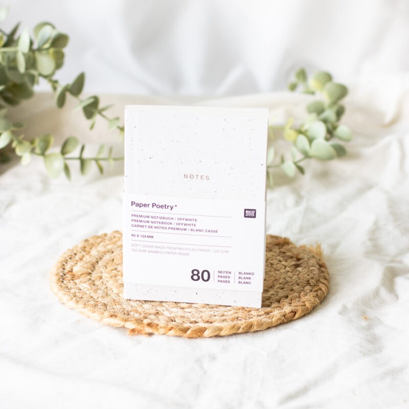 Kleines Premium Notizbuch Offwhite mit Recycling Softcover und Bambuspapier – ideal zum Bestempeln und Verschenken