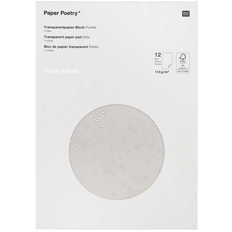 Transparentpapier mit goldenen Punkten 21 x 29,5 cm – 12 Blatt für Bastelarbeiten