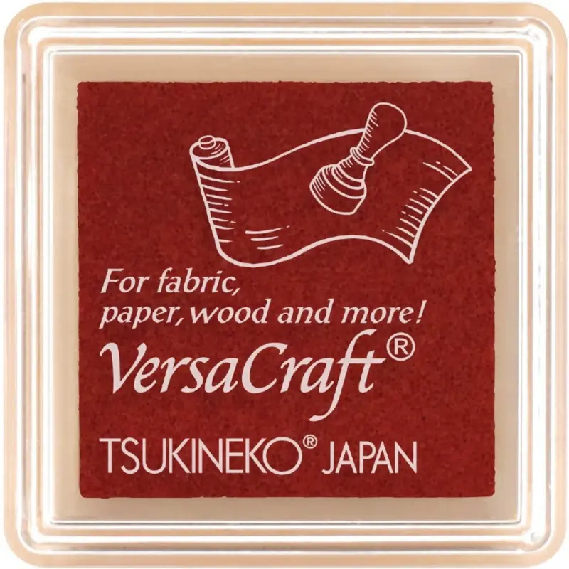 VersaCraft Stempelkissen Cherry Red von Tsukineko in kräftigem Rot, 3 x 3 cm für Stoff, Papier und Holz