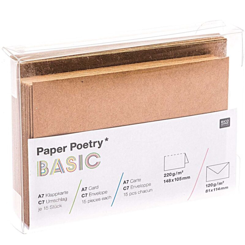 Paper Poetry Kartenset Basic Kraftpapier C7/A7 – 30-teilig mit Karten und Umschlägen