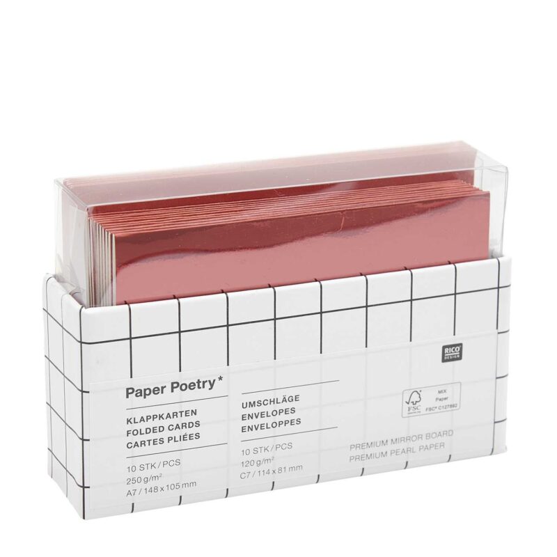 Paper Poetry Kartenset Spiegelkarton rot A7/C7 – 20-teilig mit 10 Klappkarten und 10 Umschlägen