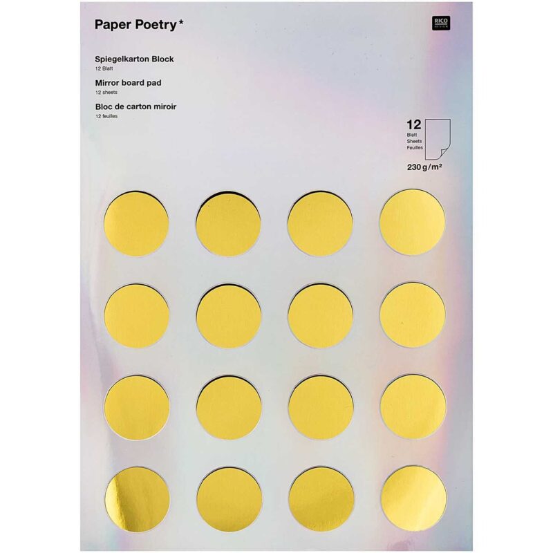 Paper Poetry Spiegelkartonblock Gold-Silber 21x29,5 cm – 12 Blatt Bastelkarton