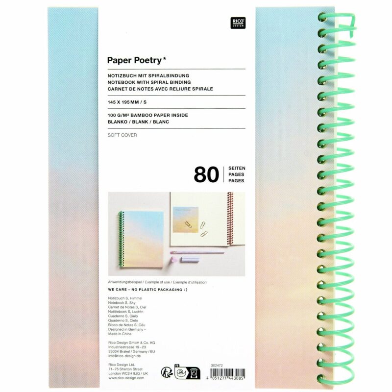 Notizbuch Himmel S mit Spiralbindung und 80 blanko Seiten aus Bambuspapier