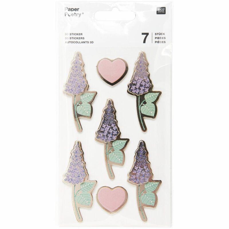 Paper Poetry 3D Sticker Flieder mit Gold-Hot-Foil – 7-teilig