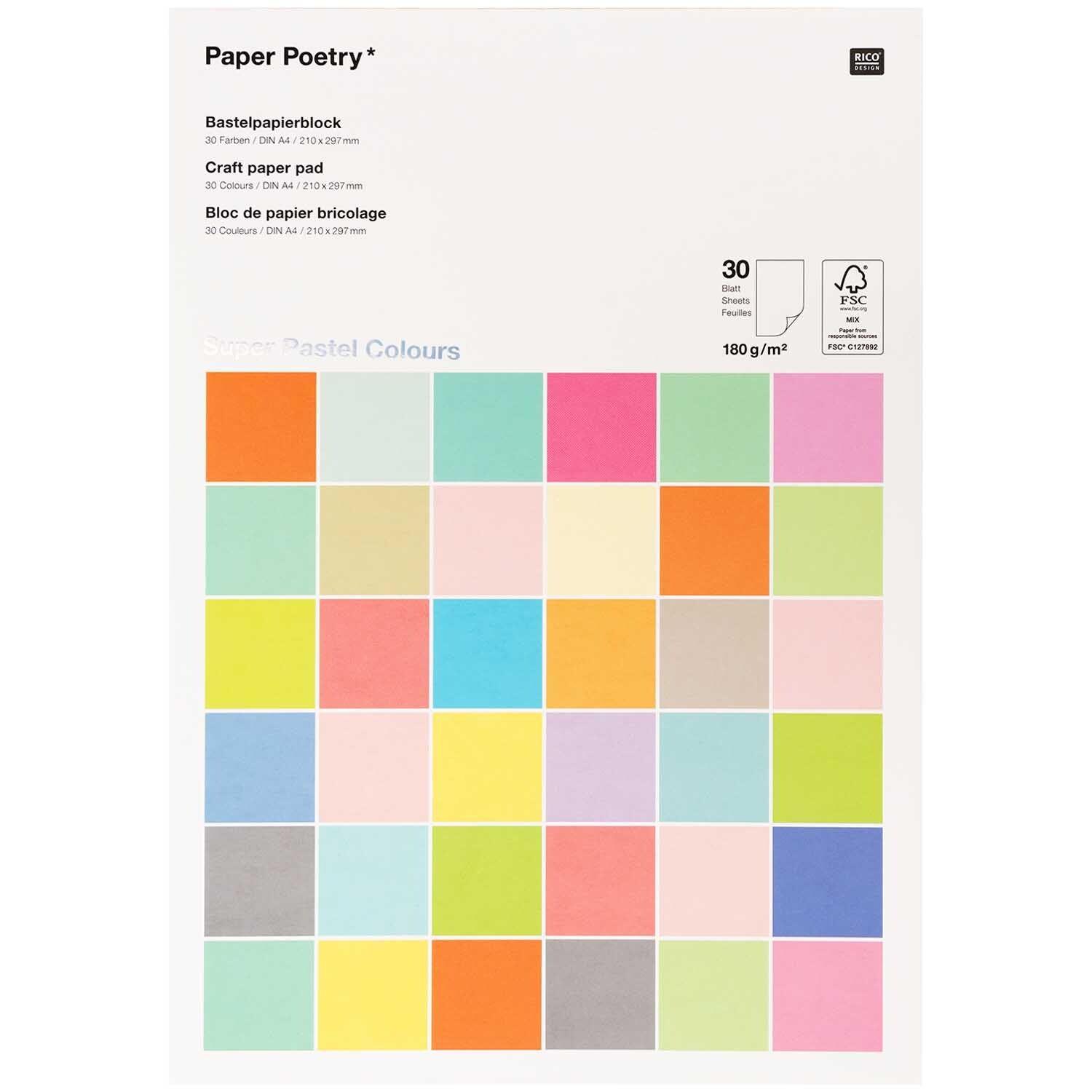 Bastelblock Pastell A4 Paper Poetry Bastelblock Super Pastel Colours A4 30 Blatt