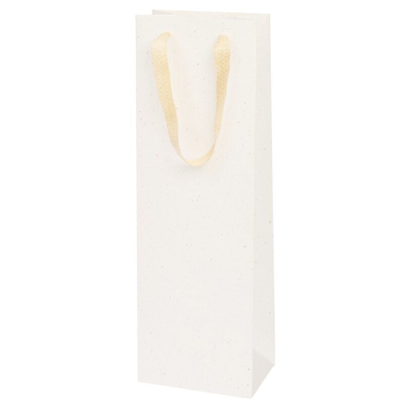 Flaschentüte Natur Farbsprenkel Weiß XS aus Naturpapier mit Baumwollhenkeln