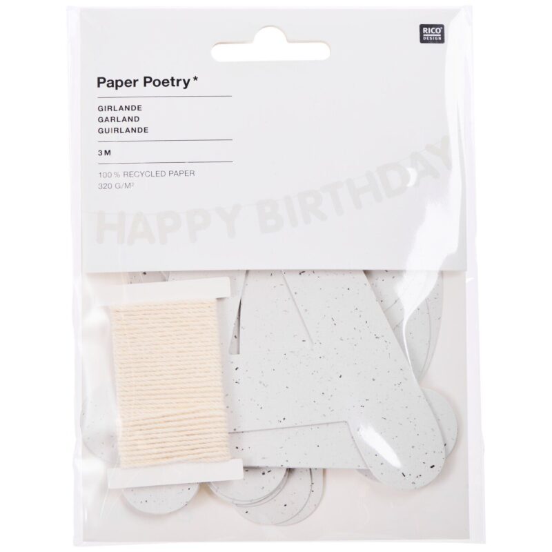 Paper Poetry Girlande Happy Birthday aus Recyclingpapier mit Baumwollband