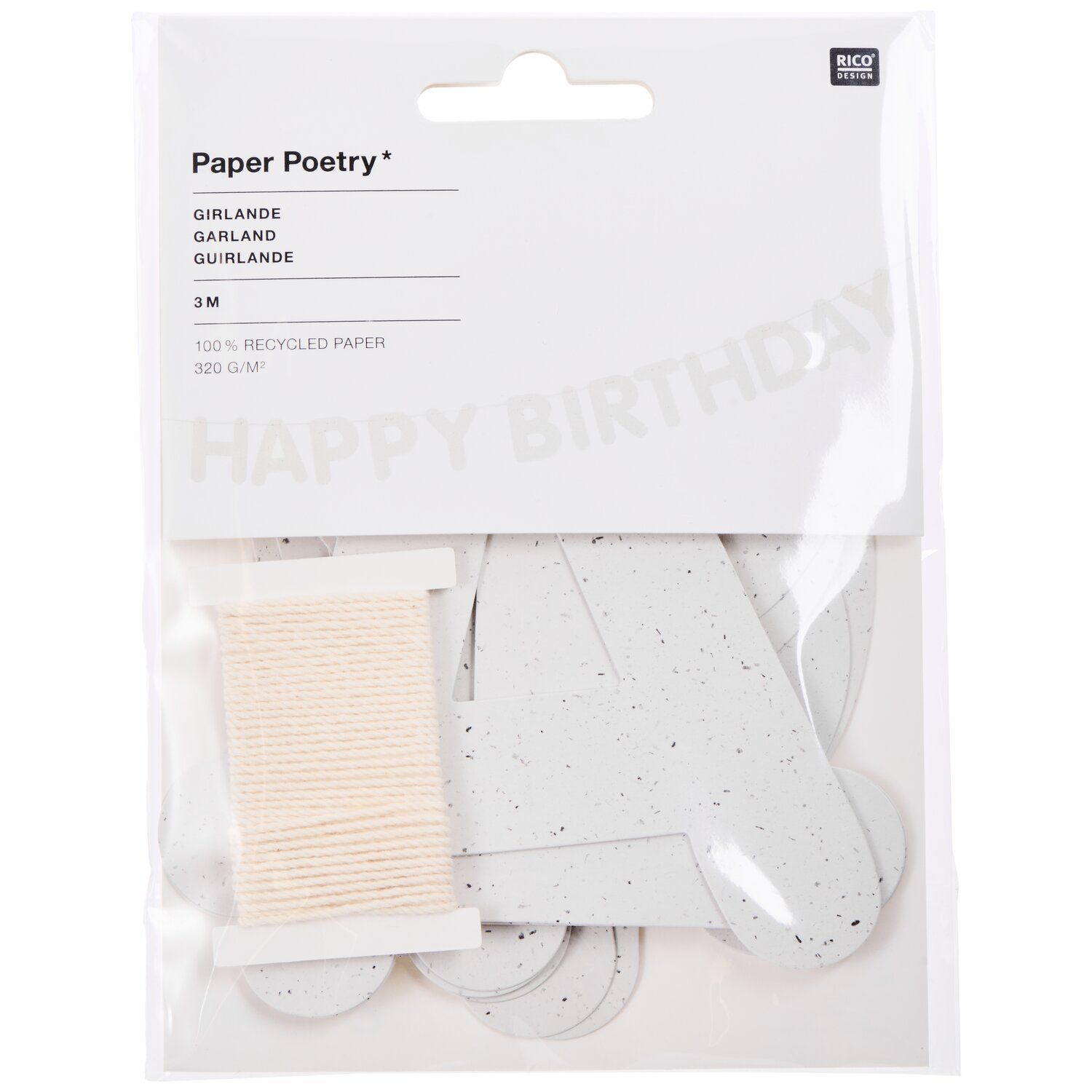 Paper Poetry Girlande Happy Birthday 3 m Paper Poetry Girlande Happy Birthday aus Recyclingpapier mit Baumwollband