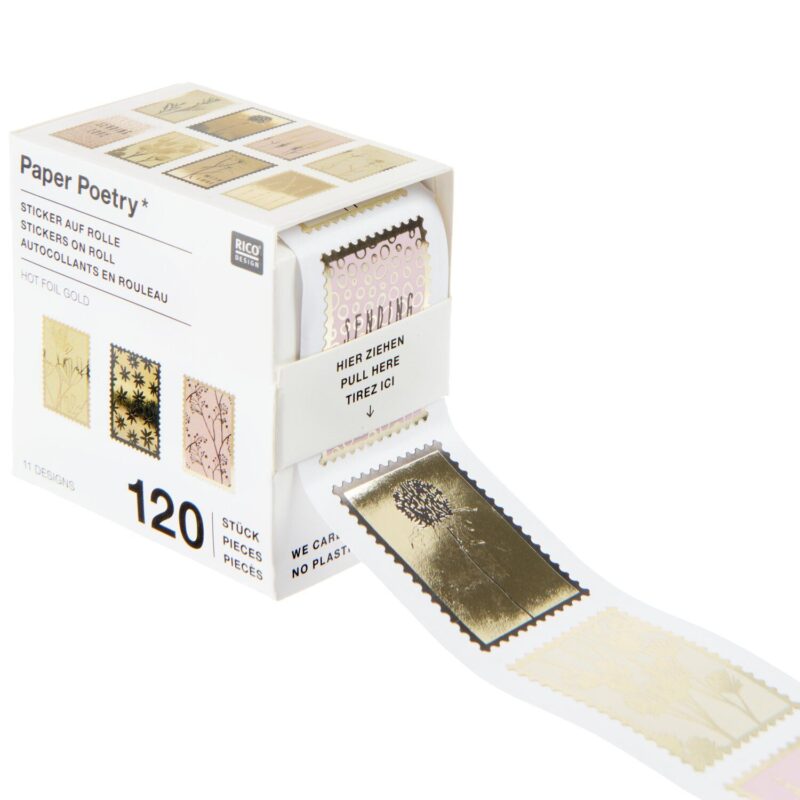 Paper Poetry Mini Sticker In the Meadow in Briefmarkenform mit Goldfolie