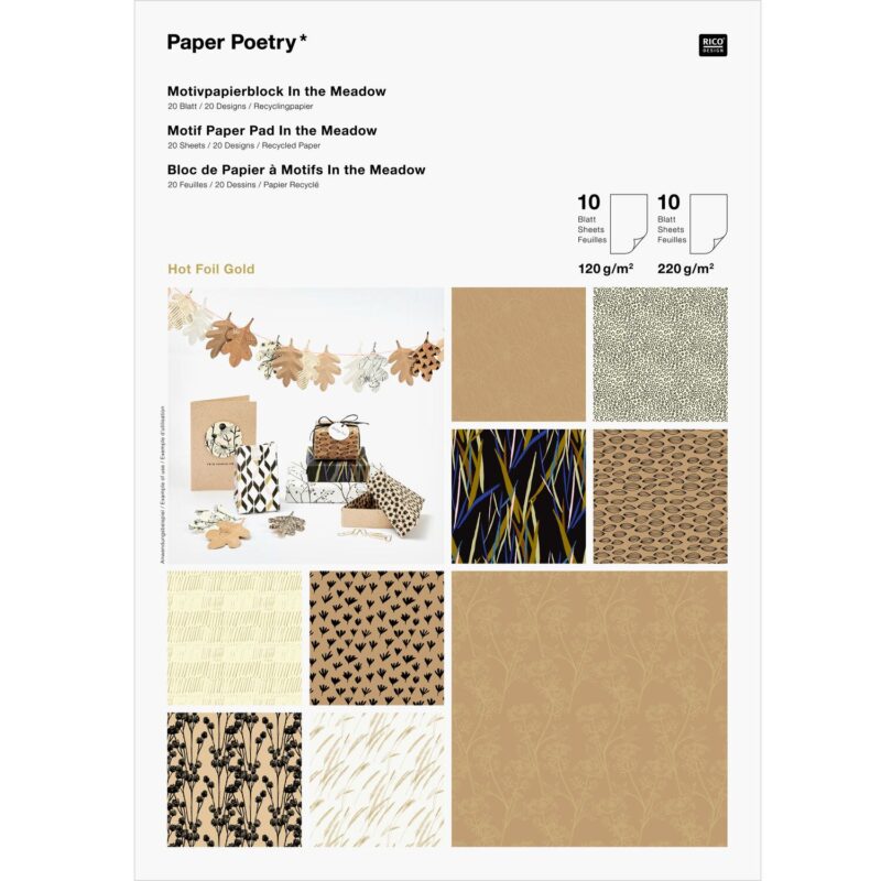 Paper Poetry Motivpapierblock In the Meadow A4 mit Goldfolien-Veredelung