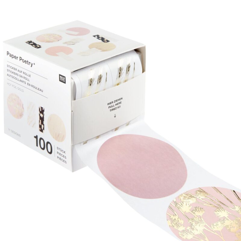 Paper Poetry Packaging Sticker In the Meadow mit Goldfolien-Veredelung auf Rolle