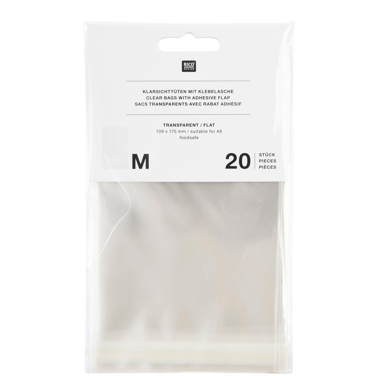 Klarsichttüten mit Klebelasche – 20 Stück Klarsichttüten mit Klebelasche im 20er-Set für Kekse und Geschenkverpackungen.