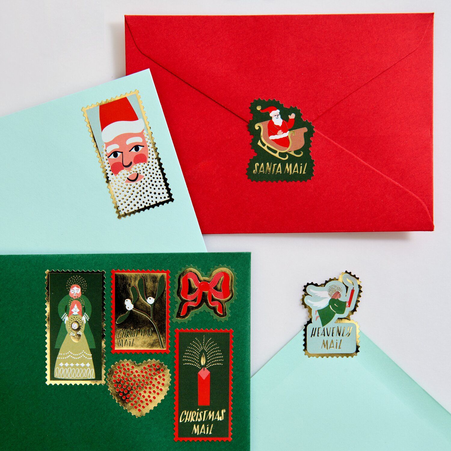 Advents-Briefmarken-Sticker auf einer Weihnachtskarte Weihnachtskarte mit Paper Poetry Mini Sticker Advent Briefmarken