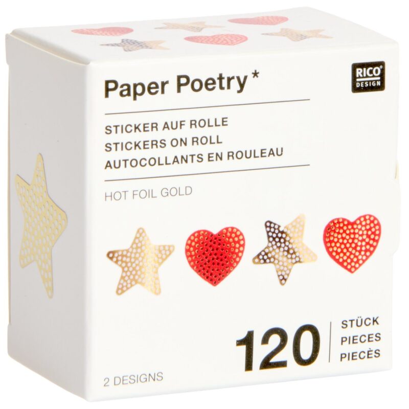 Paper Poetry Mini Sticker Advent Herzen Sterne 120-teilig Gold