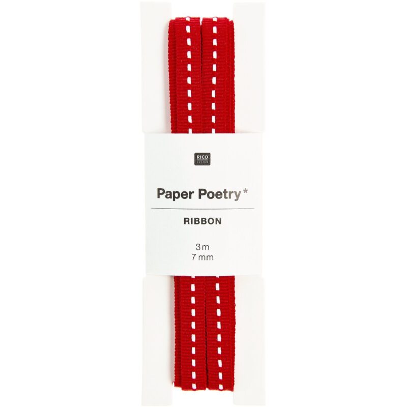 Paper Poetry Webband Rot Weiß mit Naht 7 mm x 3 m