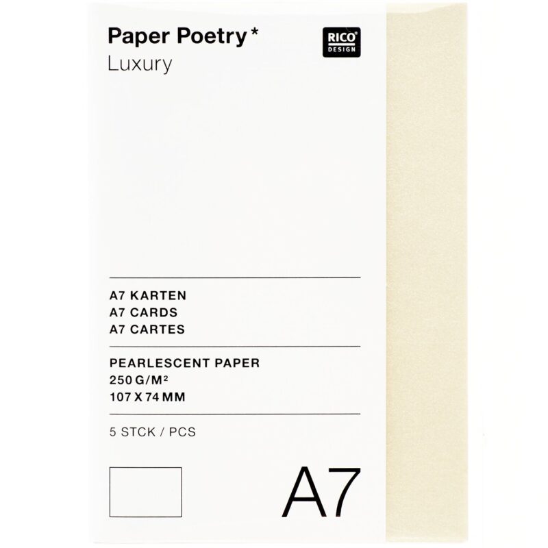 Paper Poetry Luxury Karten A7 in Pearl Ivory mit feiner Rippung, 5 Stück