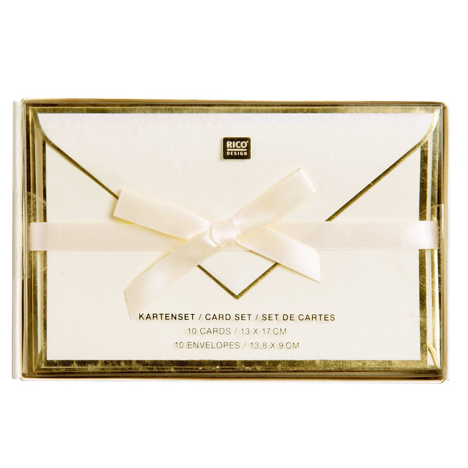 Premium Grußkarte Creme-Gold kreativ gestalten Cremefarbene Grußkarte mit goldenem Rand und dekorativem Stempelmotiv